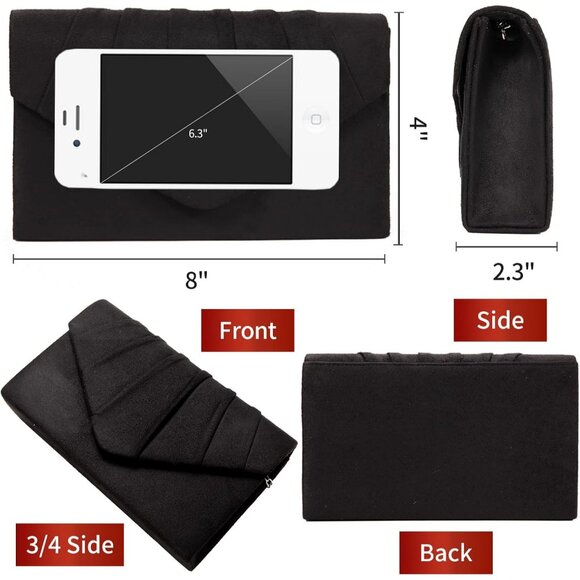 Clutch Purse Evening Bag for Women Evening Wedding Party Velvet Suede Pleated Ha - Picture 5 of 6